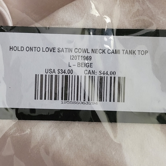 Lulu’s Hold Onto Love Beige Satin Cowl Neck Cami Tank Top Size Large - Picture 3 of 7